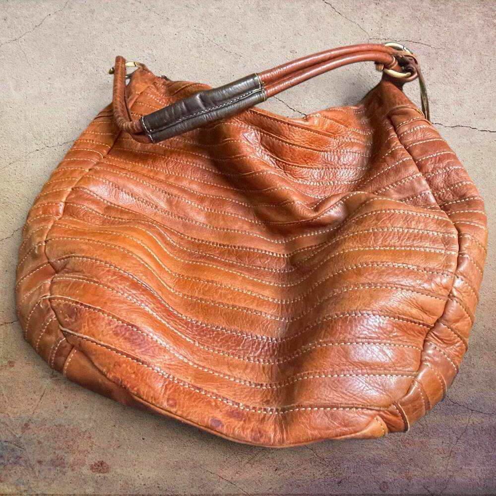 Oversized Fine Italian Leather Hobo Bag IL Duca Slouchy Boho Gypsy Detailed